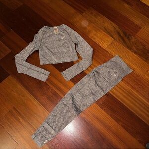 GYMSHARK Gray Long Sleeve Crop Top and Leggings Set